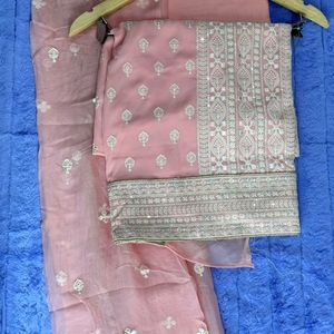 Peach Chikenkari Soft Suit Material