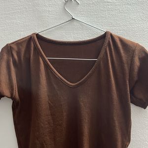 V Neck Brown Top