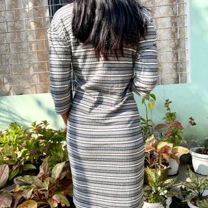 Korean Knee Length Grey Casual Dress