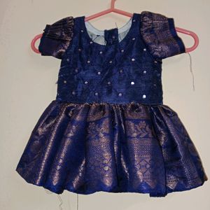 Blue Pattu Frock