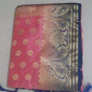 Pink And Navvy Blue Saree