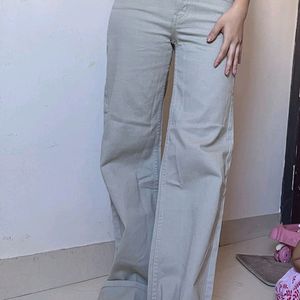 Branded Wide Leg Beige Jeans