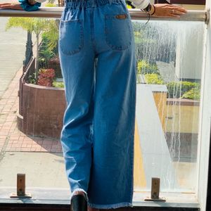 Wide Leg Elastic Button Ups Denim