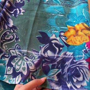 Blue Flower Print Saree