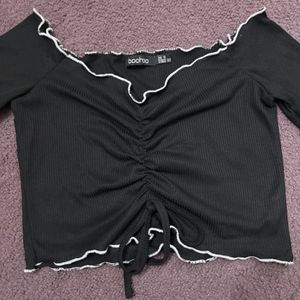 Bohoo Black Offshoulder Crop Top