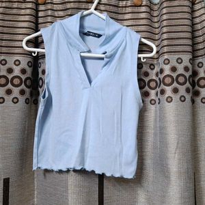 Light Blue Sleeveless High-Neck Top from Zudio