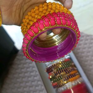 Multicolour Glass Bangles Combo Of 5 Sets