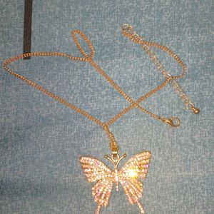 Butterfly Necklace, Gold , Rhinestone