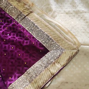 Chiffon+Velvet Saree With Stitched Blouse