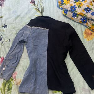 Half Denim And Black Jacket