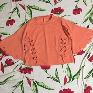 Peachy Keen Crop Top with Front and Sleeve Detail