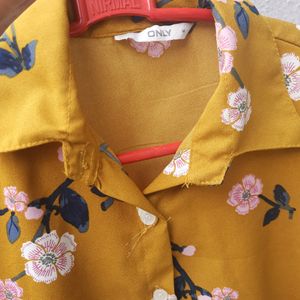 Mustard Yellow Floral Crop Shirt Top