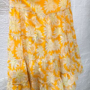 Radiant Yellow Floral Skirt - Small to Medium Size