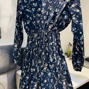 L | Floral Navy Blue Midi Dress