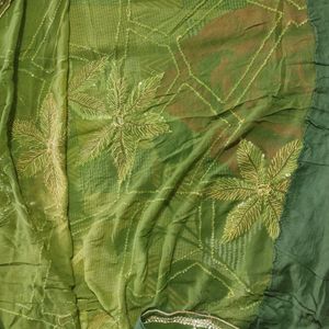 Olive Green Ombre Georgette Saree