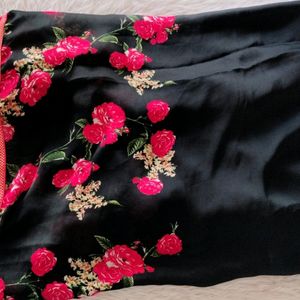 Women Black Floral Designed Saree