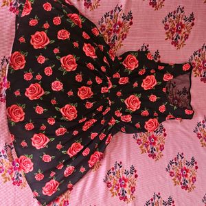 Red & Black Flower Print One Piece