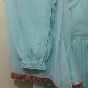 Sky Blue Anarkali With flared Palazo