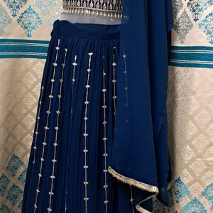 Blue Heavy Lehenga  With Can