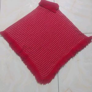 Elegant Red Woolen Poncho For Women