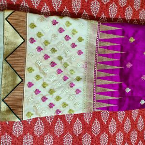 Pink And Half Semi Silk Saree