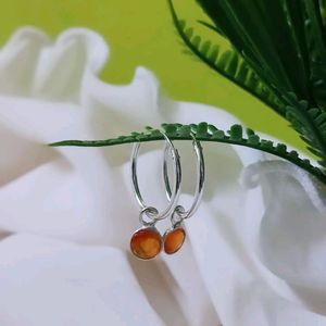 Pure Silver Sterling With Carnelian Hoops