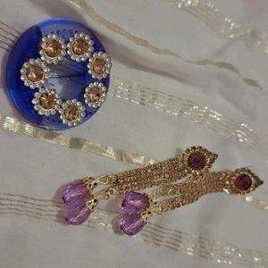 Saree Pin And Beautiful  Earings Combo