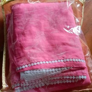 New Pink Saree Never Used With Blouse Fabric