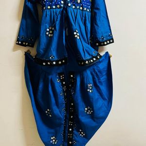 Navratri Special Navy Blue Keryu Dhoti Set + Cap