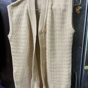 Classic Beige Sleeveless Knitted Cardigan - Unisex