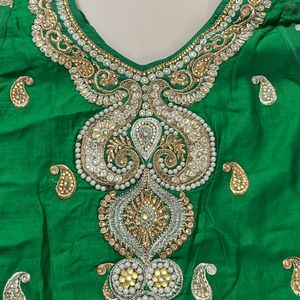 Banarasi silk kurta Green Color