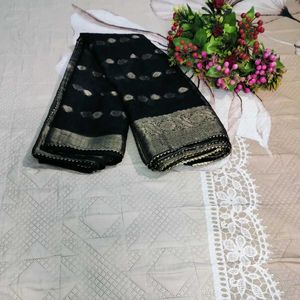 Black Organza Wedding Party Wear Saree