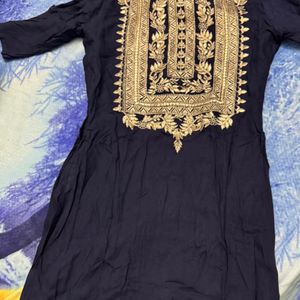 Navy Blue Cut Sleeves Golden Embroiderery Kurta