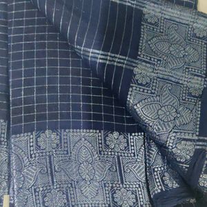 Classy Navy Blue New Sungudi Silver Checks Border