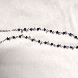 Silver Black Beads Anklet