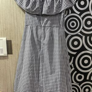 A Beautiful Off Shoulder Black White Check Dress