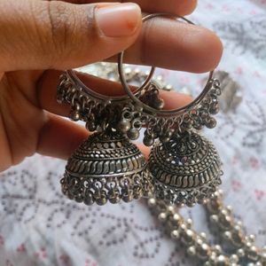 Jhumka And Necklace With Butterfly Ring