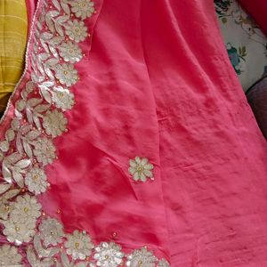 Prach Color Heavy Gotta Patii Saree Chiffon Material