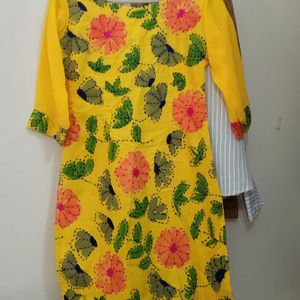 Yellow Fully Thread Worked New Kurtha