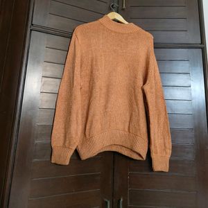 Women Orange Crew Neck Oversized Knit Rib Sweater