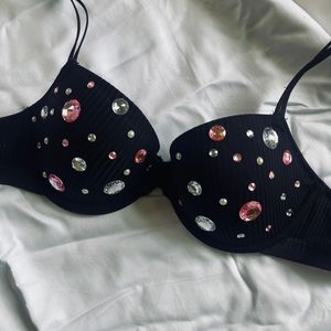 Black Padded Stoned Bra