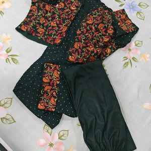 Dark Green Kurti With Jacket Heavy Work