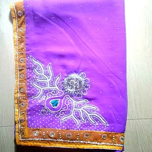 Saree With Stone Work,beads  work and small bead