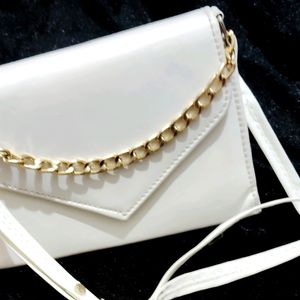 White Slingbag With Golden Chain And Superb Look