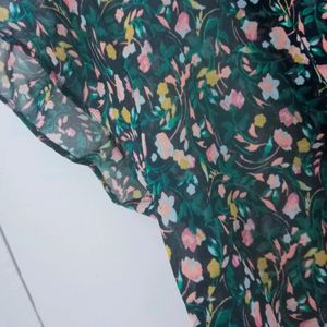 Green Floral Silk Top