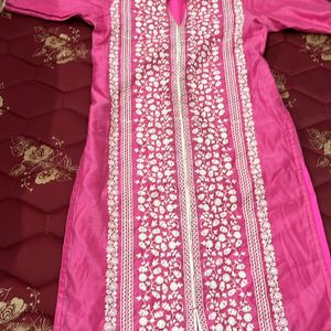 Rose Collar Neck Churidhar With White Pant , Shall