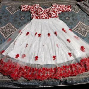 White And Red Anarkali Suit