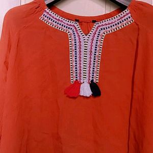 Women Rayon Top With Thread Embroidery Neck