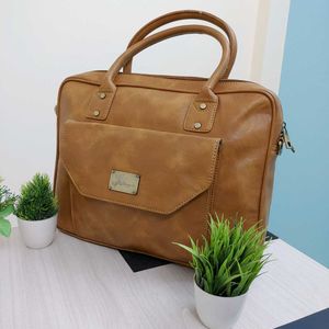 Glamazon Laptop Leather Unisex Cross-Over Bag(Tan)