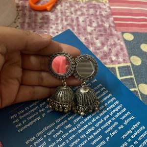 Oxidised Mirror Jhumka